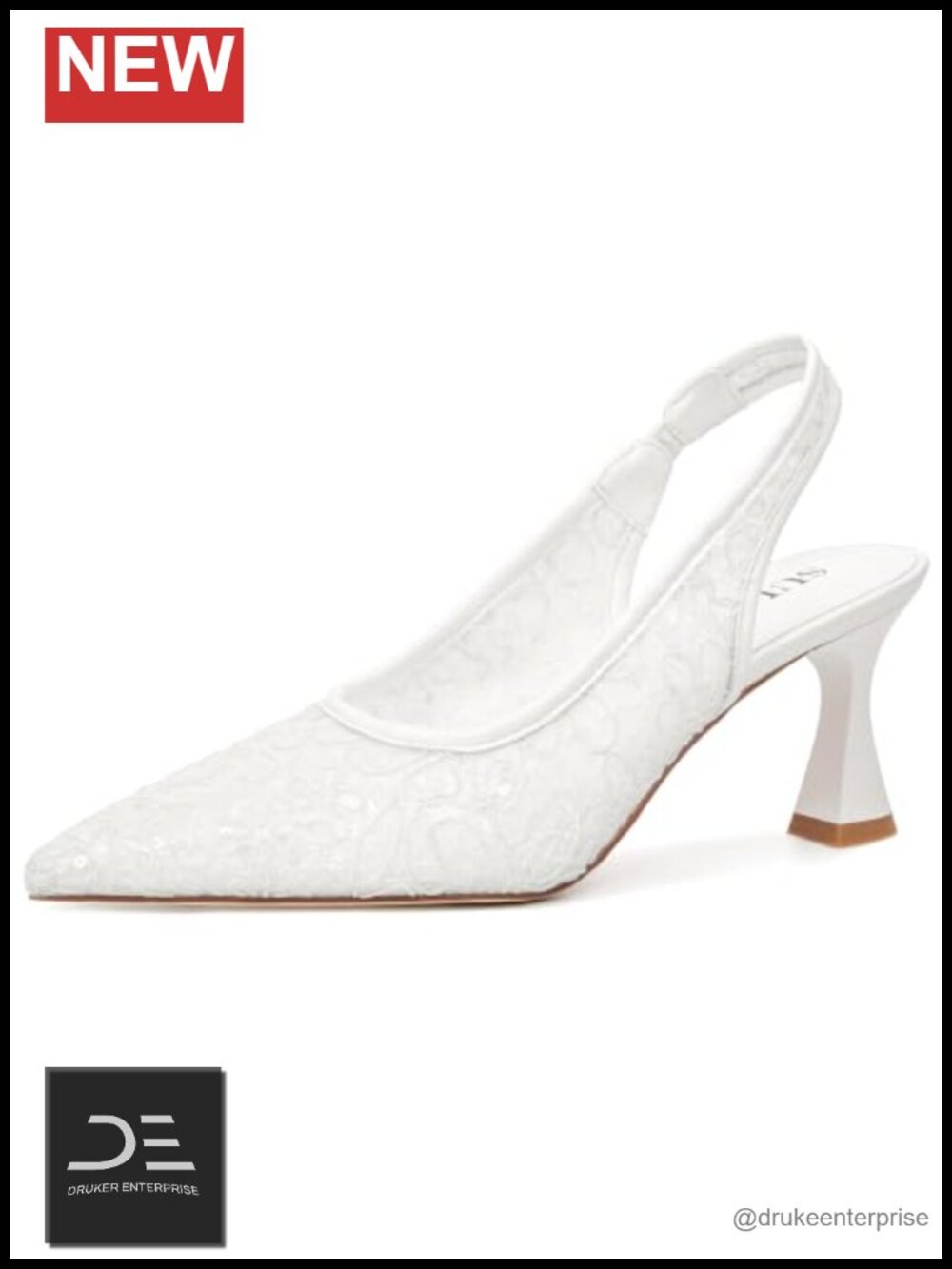 Lace Wedding Heels for Women Mesh Kitten Heels Slingback Bridal Shoes Pointed